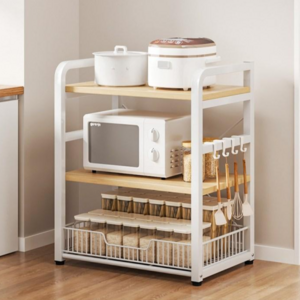 하이피러브 다용도 주방 선반 전자레인지 선반, 소(3단), 화이트, 1개
