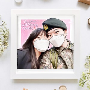 [선물포장이벤트] 팝아트 초상화 캐리커쳐 여자친구 남자친구 부모님 커플 기념일 생일 선물 20대 30대 결혼 웨딩 부모님, 1명, 투톤우드(23.5x23.5cm), 1개