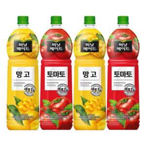 [한번에먹자쇼핑몰] 과즙음료 1.5L 2종 혼합세트 ( 미닛메이드 망고 + 미닛메이드 토마토 ) 사무실음료 가정용 과일음료 대용량 식자재 망고주스 토마토주스 음료수세트, 4개