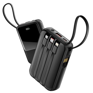 TRYSEEK 고속충전 PD 22.5W 대용량 미니 4in1 케이블 일체형 보조배터리 12000mAh 멀티단자 C타입 LED잔량