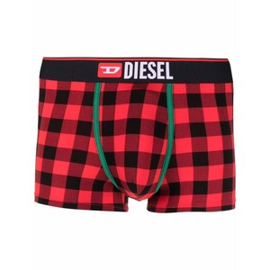 디젤 로고 웨이스트 밴드 체크 복서 브리프