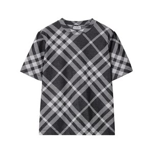 버버리 체크 스트레치 코튼 혼방 티셔츠, 블랙계열+화이트계열, Mid standard L
