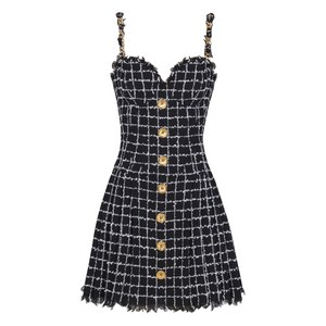 발망 체인 스트랩 트위드 드레스, 블랙계열+화이트계열, France 40(KR 66)