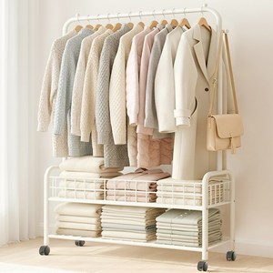 FODOSS 2단 업그레이드 대용량 튼튼한 이동식 가정용 행거 바퀴 달린 이동식행거