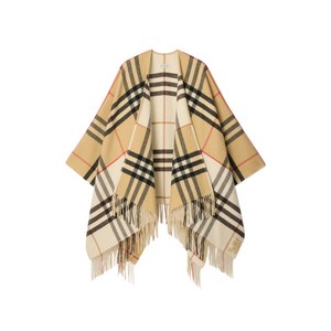 버버리 체크 패턴 프린지 디테일 케이프