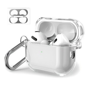 누아트 에어팟 프로 2 변색없이 투명한 일체형 하드 케이스 + 메탈 철가루 방지 스티커 세트