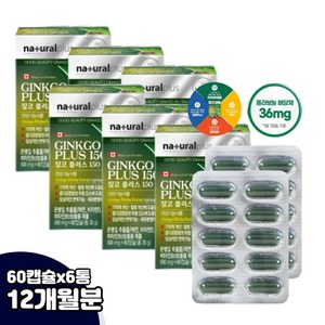 비타민디 기억력 징코 은행추출물 GINKGO 비타민디 시니어 면역력 캐나다 60캡슐 x 6박스 12개월분 산사열매 50대 60대 엄마 아빠 선물 배당체 빌로바 빌로발 플러스 비타민E 개별포장