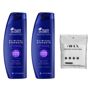 헤드앤숄더 클리니컬 스트렝스 어드밴스드 오일 컨트롤 샴푸 400ml 2개 + wipex 퓨어 소프트 코튼 타월 화이트 6개입, 400ml, 2개