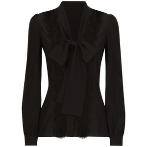 돌체앤가바나 보우 디테일 새틴 셔츠, 블랙계열, Italy 40(KR 44)