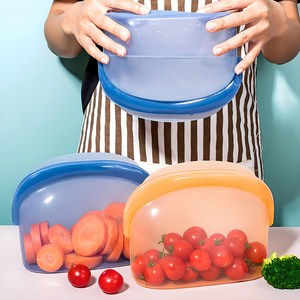 NIUFLY 다회용 실리콘 지퍼백 2종 세트 밀폐 우수 냉장고정리 용기, 오렌지 1000ml..., 3세트