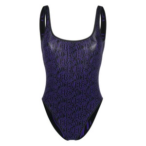 베르사체 로고 프린트 로우 백 리버서블 원피스 수영복
