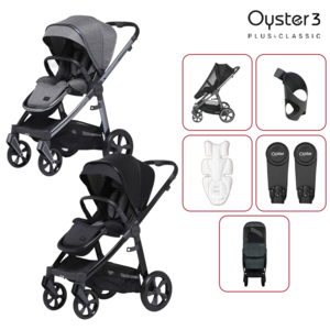 오이스터3 플러스 클래식 디럭스 유모차 5종 선물 절충형, 선택4 클래식-트윙클 블랙(5종선물)