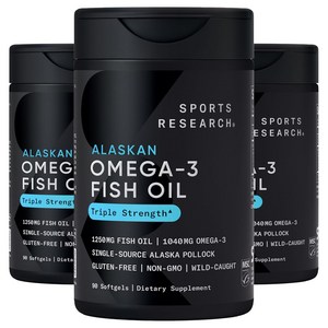 스포츠리서치 1040mg 오메가-3 피쉬 오일 트리플 스트렝스 소프트젤, 90정, 3개