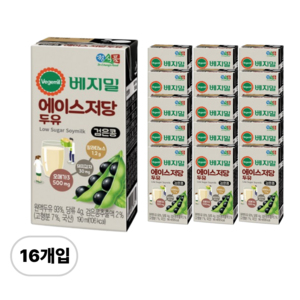 베지밀 에이스 저당두유, 190ml, 16개