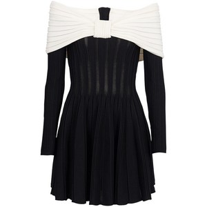 발망 오프숄더 니트 미니 드레스