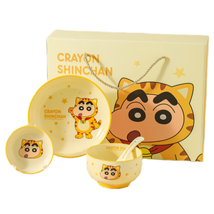 가와시마야 짱구 세라믹 한식기 5종 세트, 옐로, 접시 + 공기 + ..., 1세트