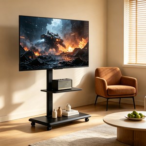 이동식 TV 스탠드 거치대 32-75인치 높이조절 수납 360도회전 65KG 하중 이동식 거치대