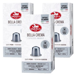 사켈라 네스프레소 호환 가능 벨라 크레마 에스프레소 아마빌레 미디엄 로스트 캡슐커피, 5g, 30개입, 3개