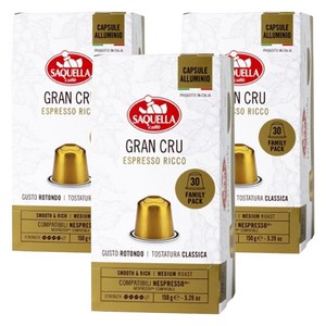 사켈라 네스프레소 호환 가능 그랑 크뤼 에스프레소 리코 미디엄 로스트 캡슐 커피, 5g, 30개입, 3개