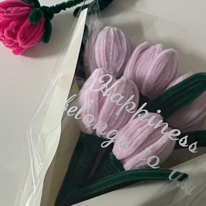 튤립 모루 꽃다발 완제품 시들지 않는 꽃 생일 기념일 졸업식 입학식 인테리어소품, PINK, 1개