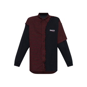 발렌시아가 체크 프린지 셔츠, 블랙계열+레드계열, Standard L(KR 40)