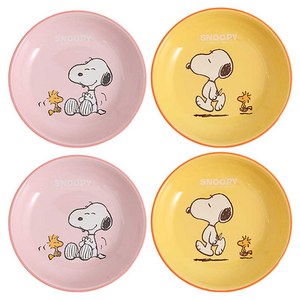 Keyiyijia 스누피 원형 깊은 접시 세트 KP001, 핑크 + 노란색, 접시 x 2, 2세트