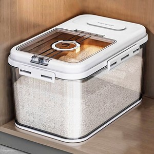 Qiaokao 마그네틱 커버형 플라스틱 쌀통, 32x21x17.5..., 화이트, 1개