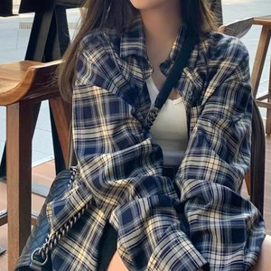 투니스 여성 레트로 루즈핏 체크 셔츠