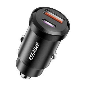 Essager 45W 고속충전 PD3.0+QC 3.0 듀얼포트 차량용 충전기 30W, 블랙