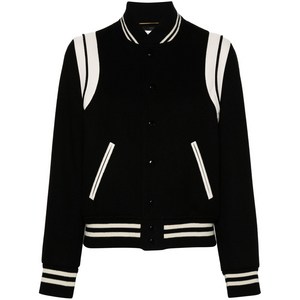 생로랑 스탠드 업 칼라 봄버 재킷, 블랙계열+화이트계열, France 40(KR 77)