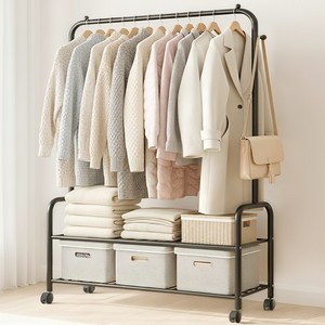 FODOSS 2단 업그레이드 대용량 튼튼한 이동식 가정용 행거 바퀴 달린 이동식행거