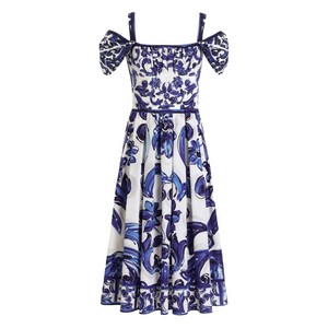 돌체앤가바나 페이즐리 프린트 맥시 드레스, 화이트계열+블루계열, Italy 52(KR 99)