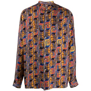 발망 발망 그래픽 프린트 셔츠, 블루계열+레드계열, Collar (cm) 42(KR 115)