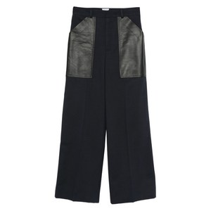 보테가 베네타 레더 패널 울 코튼 팬츠, 블루계열, Italy 42