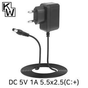 KW DC5V 1A SMPS 아답터(5.5x2.5mm)/KW-A5010B/정격출력/잭 내부 극성 +/100-240V 프리볼트/외경 5., 1개