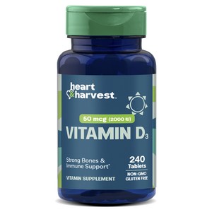 Heart & Harvest 50mcg 2000IU 비타민 D3 타블렛, 240정, 1개