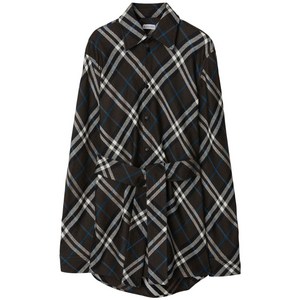버버리 체크 패턴 벨트 셔츠, 블랙계열+블루계열, UK 12(KR 66-77)