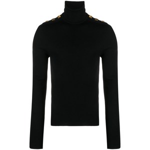 발망 장식 버튼 파인 골지 울 스웨터, 블랙계열, Standard M(KR 105)