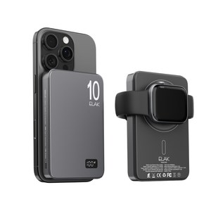엘락 3in1 초슬림 초경량 무선 자석 맥세이프 고속 충전 5000mAh 보조배터리 에어팟충전 애플워치충전