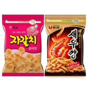 농심 자갈치 286g + 매운새우깡 400g 대용량 지퍼백 과자 세트, 1세트