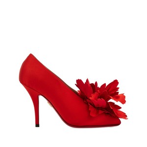 페라가모 플라워 아플리케 새틴 펌프스 90mm, US width 6C, 레드계열