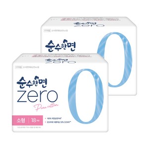 깨끗한나라 순수한면 제로 생리대 날개형, 소형, 18개입, 2개