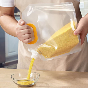 SMABAT 다용도 곡물 보관팩 다용도 잡곡 수납팩 다용도 비닐팩 손잡이형 투명팩 밀봉 소분용기 손잡이 잡곡팩 3L 5L 10L 세트 깔대기 포함