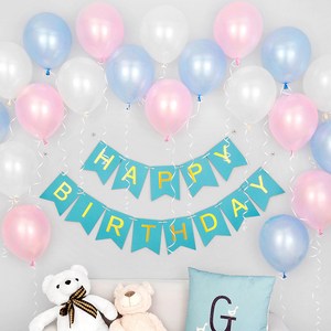 파티팡 베이비톤 풍선+생일파티가랜드 세트 [블루골드] 손펌프증정 장식방법동봉 생일파티 파티용품 파티풍선, 1개