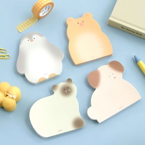 아이코닉 애니멀 떡메 메모 패드 다꾸 메모지 4종 세트, 햄스터, 고양이, 펭귄, 강아지, 1세트