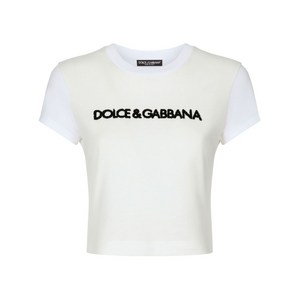 돌체앤가바나 로고 자수 스트레치 티셔츠, 화이트계열, Italy 40(KR 44)
