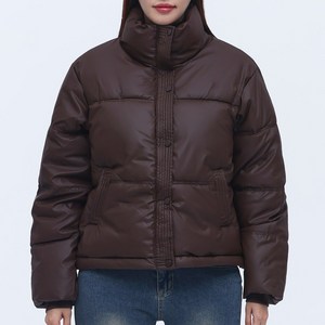 엘쏘 여성용 레더 크롭 패딩 PU 점퍼