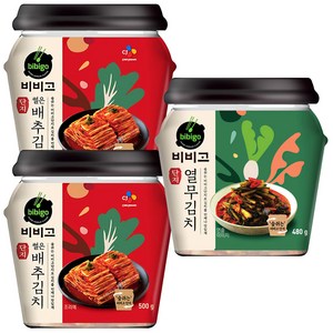 비비고썰은배추김치용기 500gx2개+열무김치용기 480gx1개, 1세트, 500g