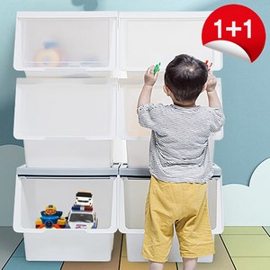 [국내생산] 1+1 슬라이딩 리빙박스 기저귀 장난감 정리함, 반투명, 1세트, 슬라이딩-반투명/1+1대형 (총2개)
