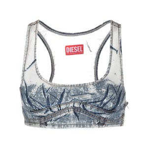 디젤 데님 패치워크 메시 탑